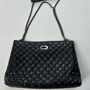 Valentino Black Quilted Garavani Rockstud Spike Tote.